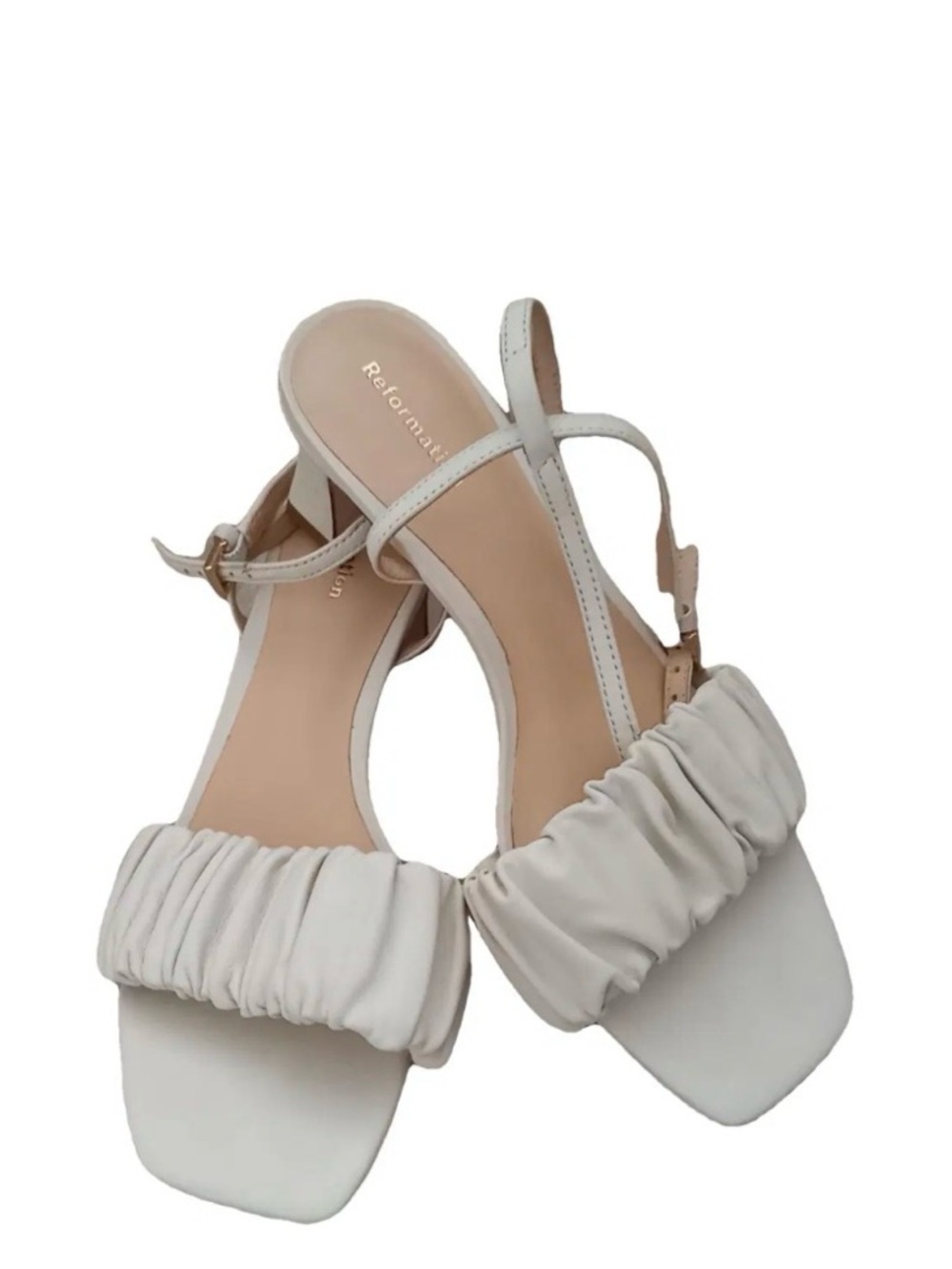 Reformation Cream/White Rouched Strap Sandal Size 6.5 *worn once*